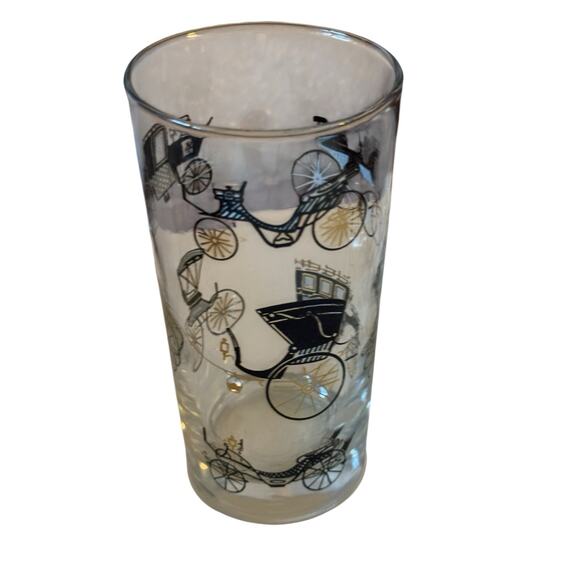 VTG Black Gold Buggy Cars Horseless Carriage Carriage Barware Tumblers (2) AACA - Picture 2 of 9